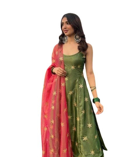 Women’s Embroidered Sleeveless Gown with Dupatta