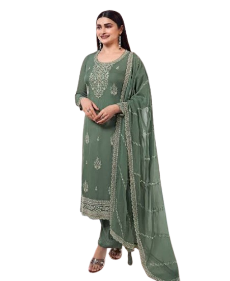 Women’s Green Embroidered Salwar Suit with Dupatta