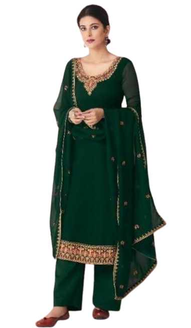 Women’s Deep Green Georgette Salwar Suit with Heavy Embroidery