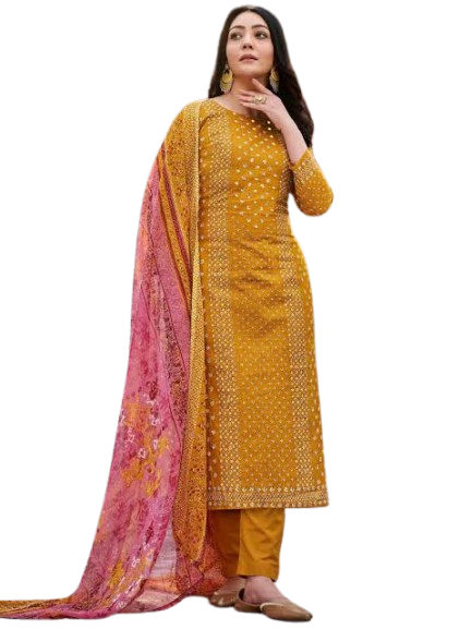 Women’s Mustard Yellow Kurti with Pink Printed Dupatta Set