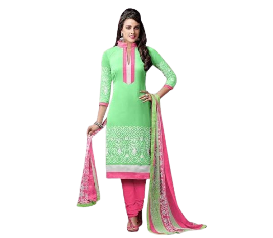 Green & Pink Embroidered Salwar Suit