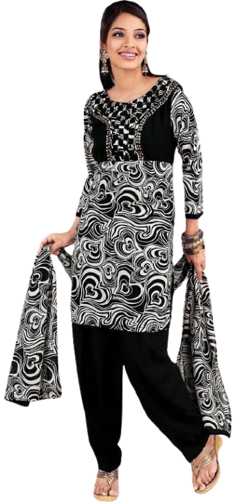 Black & White Printed Salwar Suit with Dupatta