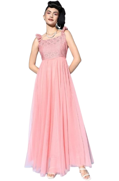 Romantic Blush Pink Net Gown with Sequined Bodice