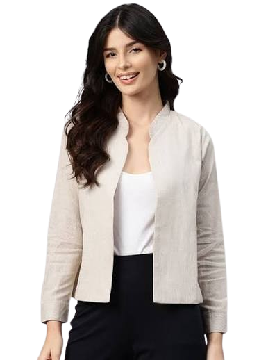 Elegant Beige/Off-White Cotton Blend Crop Shrug/Jacket