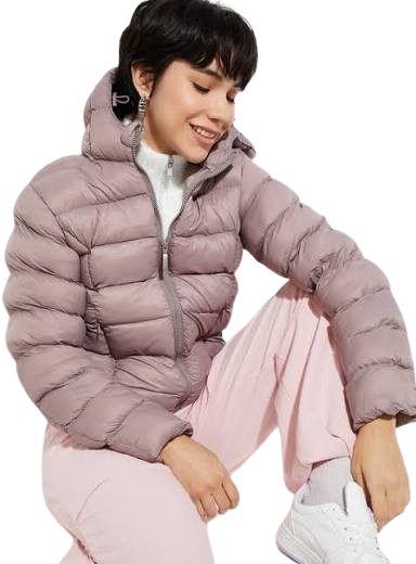 Lightweight Dusty Rose Puffer Jacket with Hood