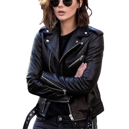 Iconic Black Real/Faux Leather Biker Jacket