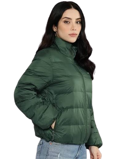 Sleek Emerald Green Lightweight Puffer Jacket