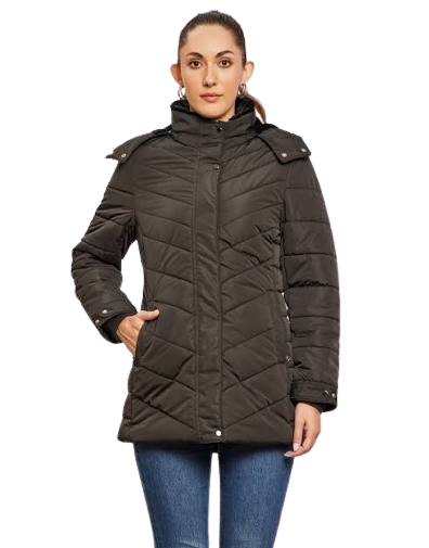 Elegant Longline Chevron Quilted Insulated Parka