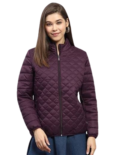 Women's Quilted Puffer Jacket with High Neck – Plum Purple