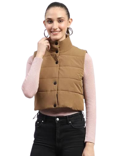 Chic Tan Quilted Sleeveless Jacket