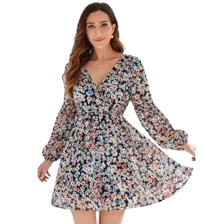 Elegant Flowy Floral Print A-Line Dress