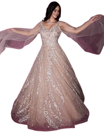 The Fairy Dust Shimmer Ball Gown with Flowing Sleeves