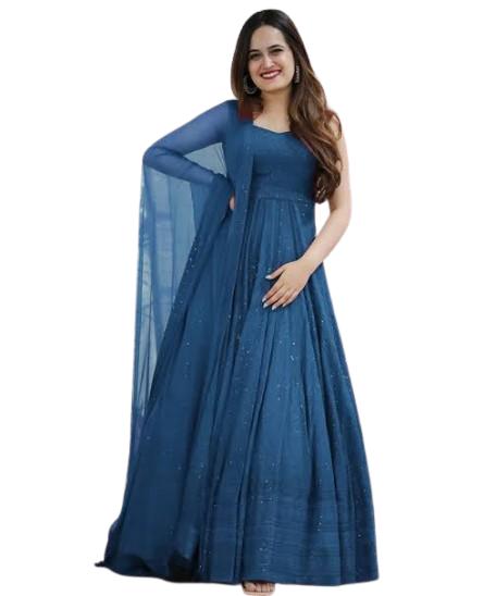 Stunning Deep Blue Georgette Anarkali Gown with Dupatta