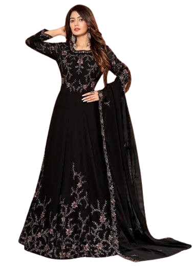 Premium Black Embroidered Full-Sleeve Anarkali Gown