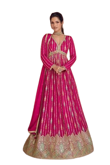Regal Rani Pink Anarkali Gown with Intricate Zari Work