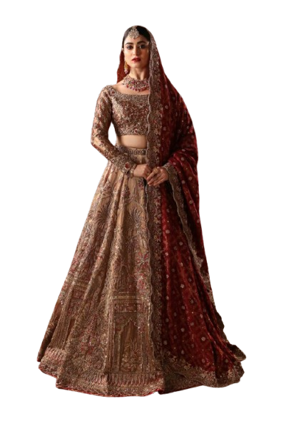 Regal Maroon & Golden Heavy Bridal Lehenga Choli