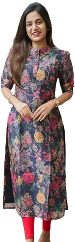 Women’s Navy Blue Floral Printed Cotton Kurti
