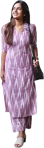 Women’s Cotton Ikat Print Kurta Set – Lavender