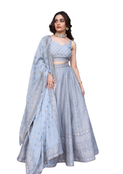 Sky Blue Embroidered Lehenga Choli with Dupatta