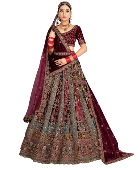 Royal Maroon Heavy Embroidered Bridal Lehenga Choli with Dupatta