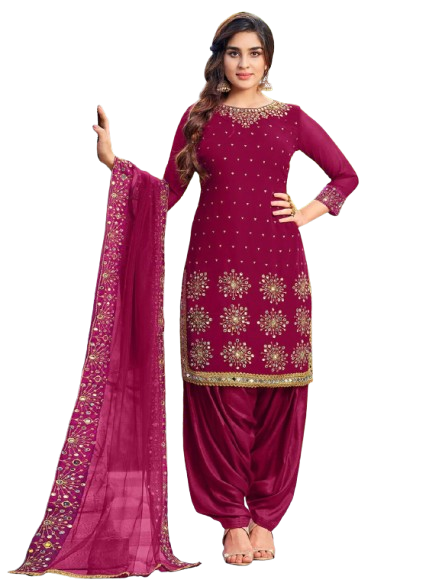 Women’s Festive Magenta Georgette Patiala Suit Set with Mirror Work