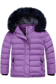 The Lavender Frost Puffer Jacket with Contrast Faux Fur Hood