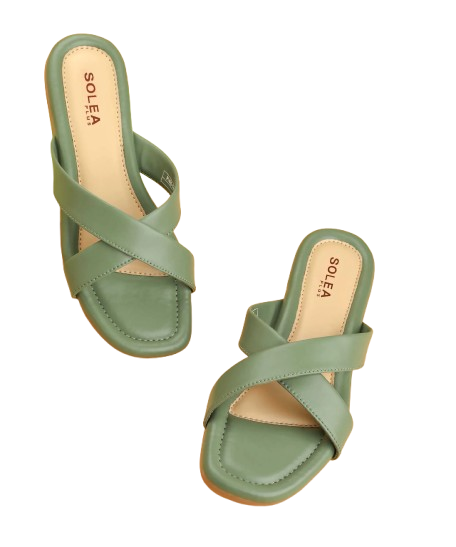 Green Cross-Strap Slip-On Flats by Solea